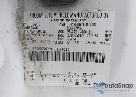 2015 Ford F-250 Xl из США, поврежденный, VIN 1FDBF2B61FED21623